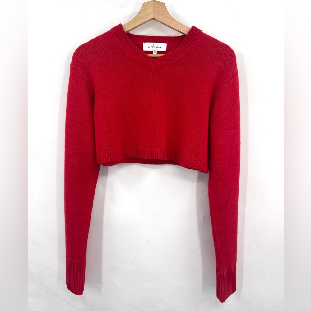 L’Academia Cropped Red Wool V-Neck Sweater Medium Like New